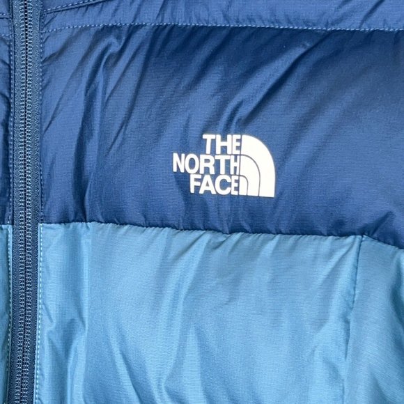 The North Face Alpz Luxe Down Puffer Coat Jacket Storm Blue Mens Hooded Sz Large - Picture 7 of 8